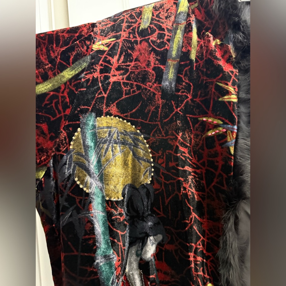 Chico’s Design 90s Velvet Burnout Duster Jacket Asian Print Size 1 - Picture 6 of 9